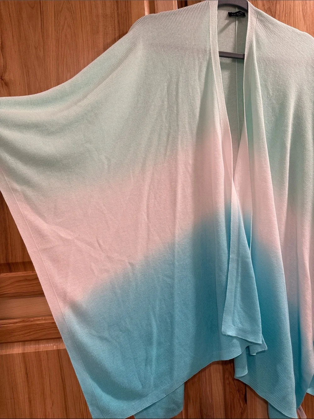 Talbots OS Hombre Coastal Grandma Mint Turquoise Open-Front Knit Layering Wrap